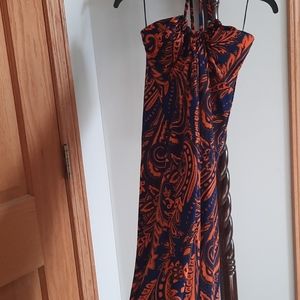 XS/S maxi halter dress orange and navy blue
